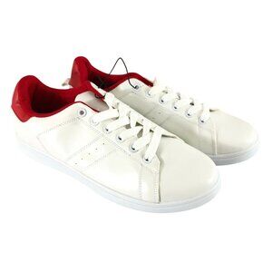 Twisted Womens Sneakers Faux Leather Lace Up White Red Low Top Size 9